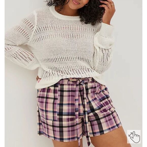 Torrid Plaid Paper Bag Front Tie Shorts Casual Boho Contemporary Size 1X NEW - Picture 4 of 14